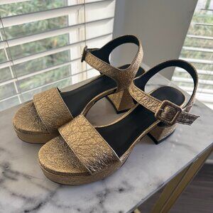 M. Gemi Lizza Nuova Limited Edition Warm Gold leather platform sandals 35.5, EUC